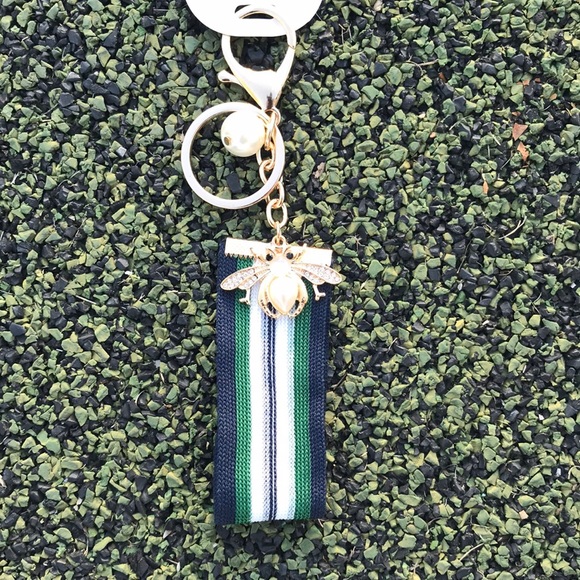 Bee Racer Stripe Key Ring Purse Charm - Picture 3 of 6